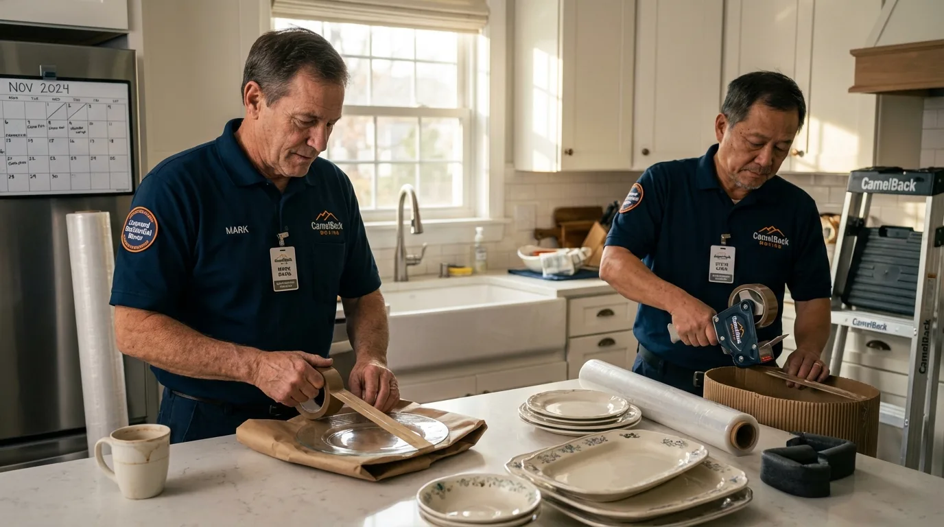 Professional crew packing kitchen dishware in Nanty Glo, PA