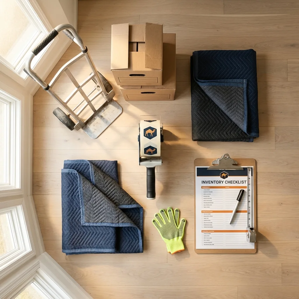 Professional moving supplies and packing materials layout for Nanty Glo residential relocations
